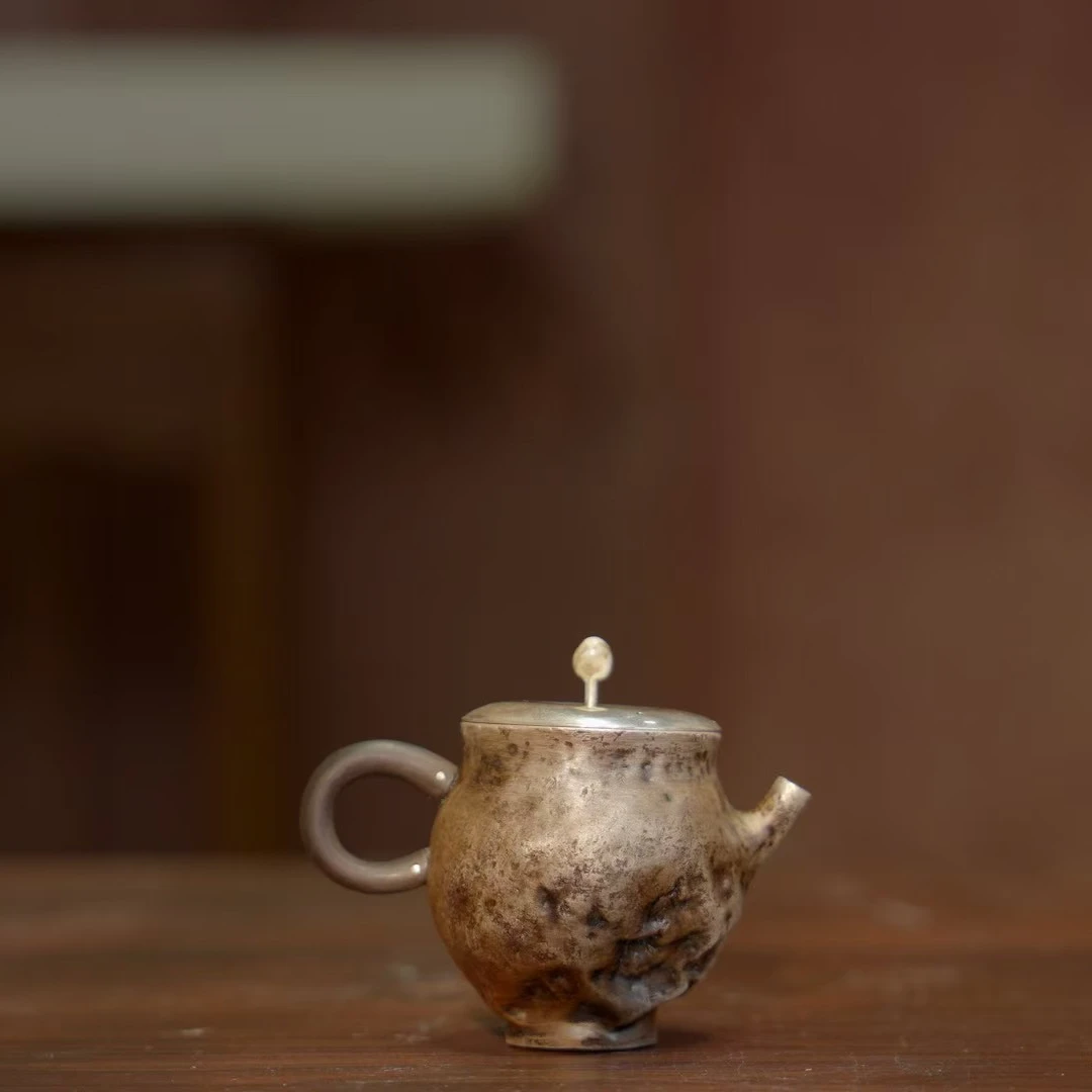 锻朴丨陶瓷粗陶小银壶泡茶壶70ml