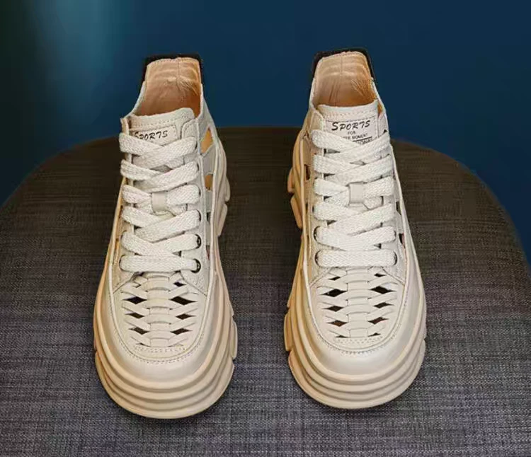 673(鱼骨)新款厚底百搭镂空高帮鞋