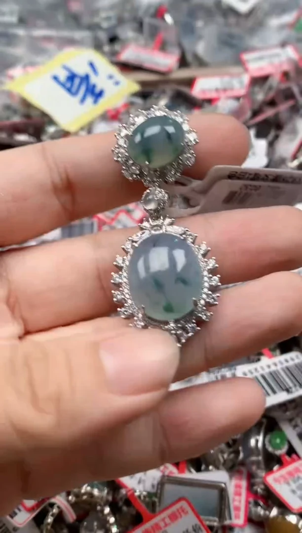 银S925镶嵌戒指翡翠天然A货缅甸翡翠