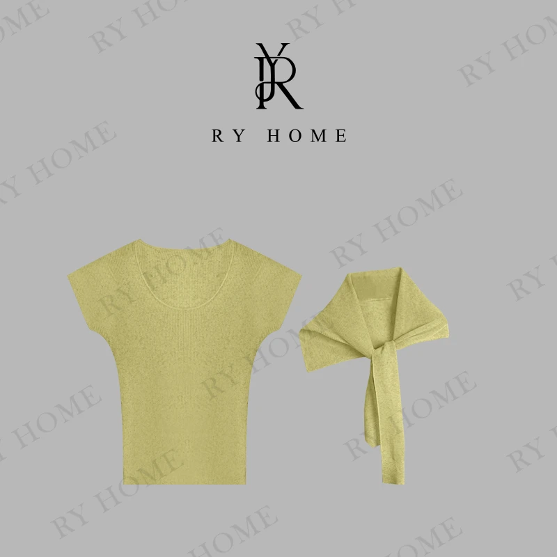 【容雨RYHOME】莱赛尔＋亚麻挂脖设计感纯色慵懒风毛衣252M2912