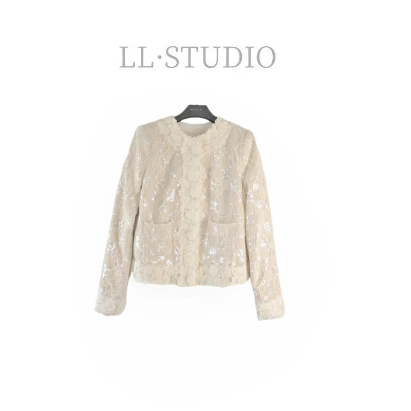 妙兮·LL春季新款时尚高级感气质名媛拼接蕾丝小香风外套*20250130