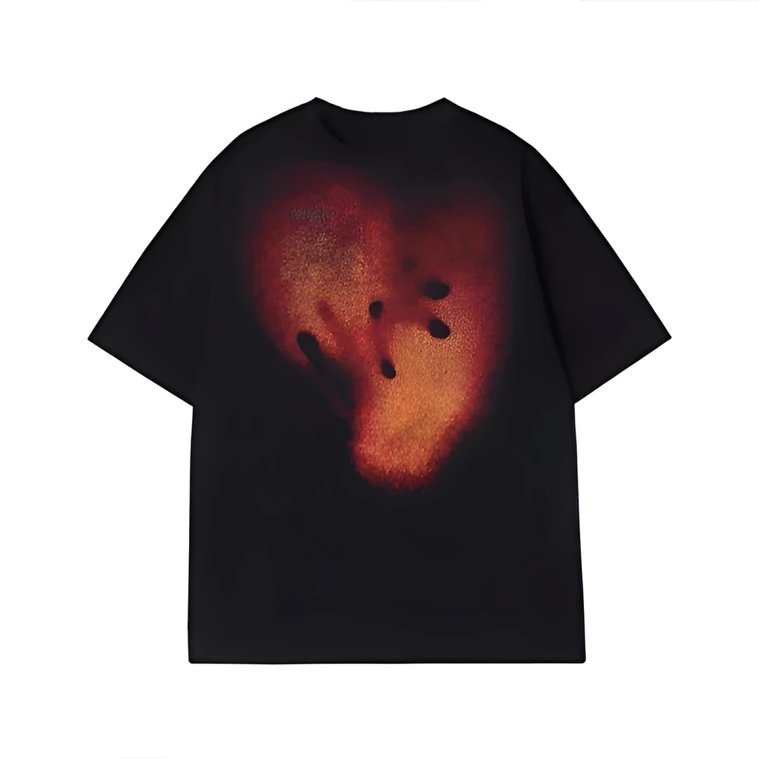 美式短袖T恤重磅纯棉黑色透气短袖ins设计创意图印花圆领男士上衣