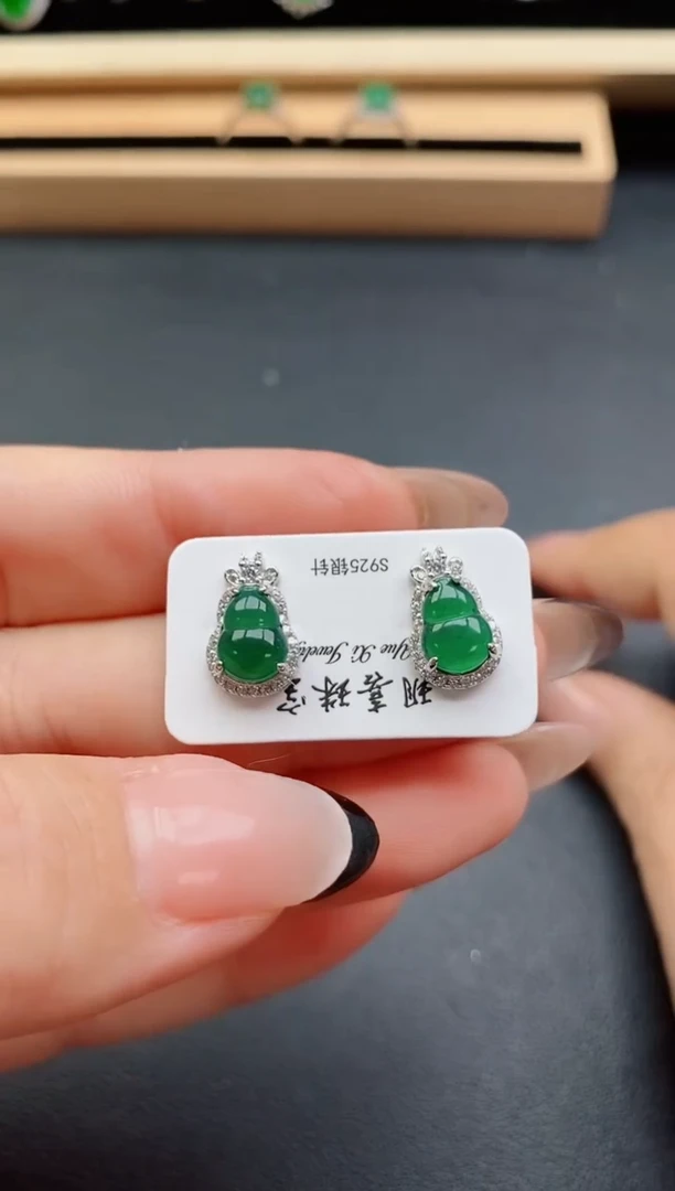 翡翠银S925镶嵌耳饰50800