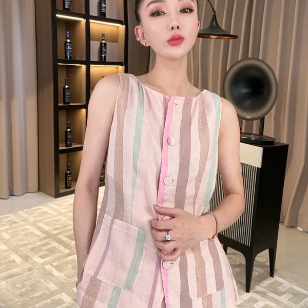 【宝姐家/背心】夏季新款竖条纹显瘦款女背心 25201