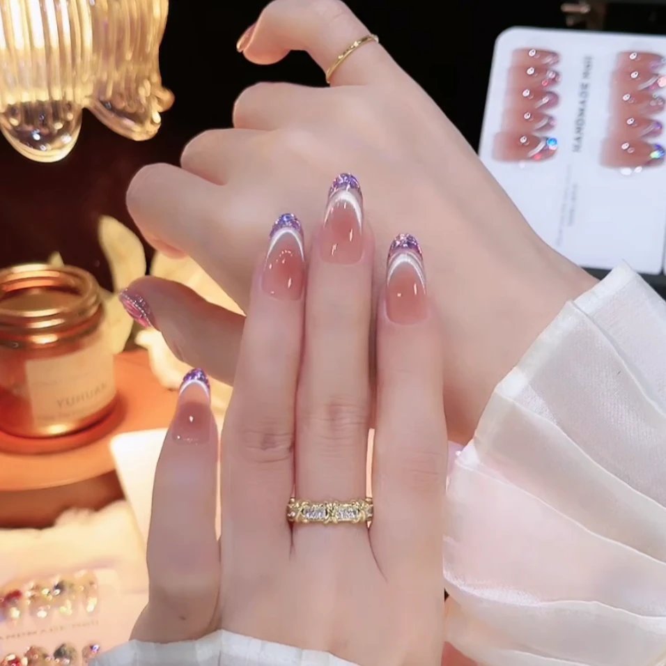 【海盐星光】纯手工穿戴甲中短款爆闪猫眼气质百搭显白美甲穿戴甲片