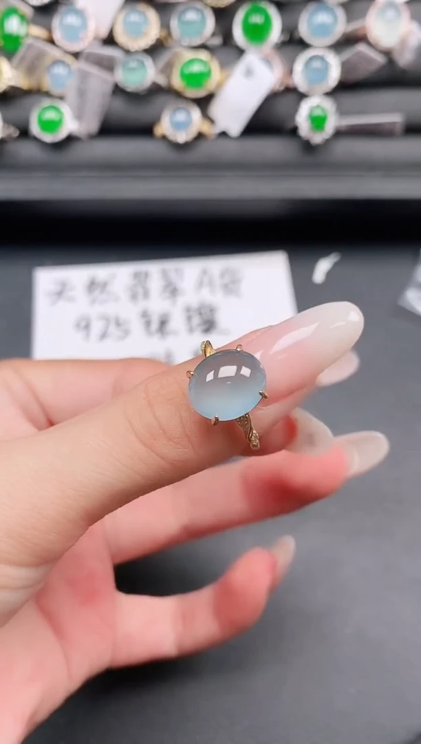 翡翠戒指银S925镶嵌1111