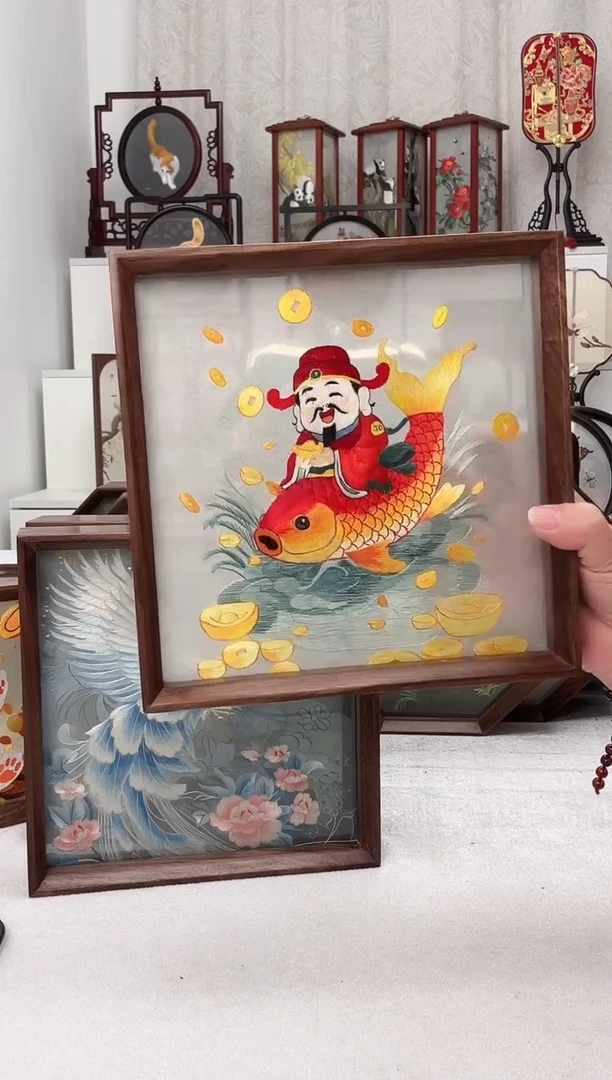 扇子苏绣作品手工摆台