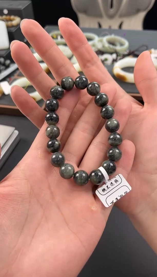 手串未镶嵌和田玉若羌青花手串卡12微色差（18颗）