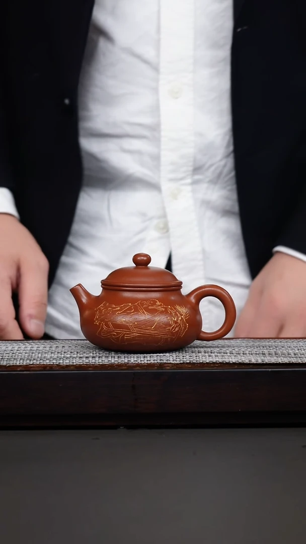 茶壶紫砂赵庄鹅黄朱泥刻绘容天