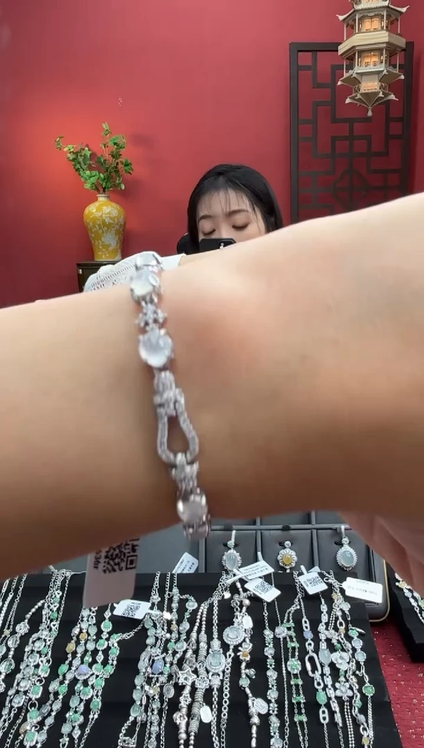 银S925镶嵌手链翡翠003636R