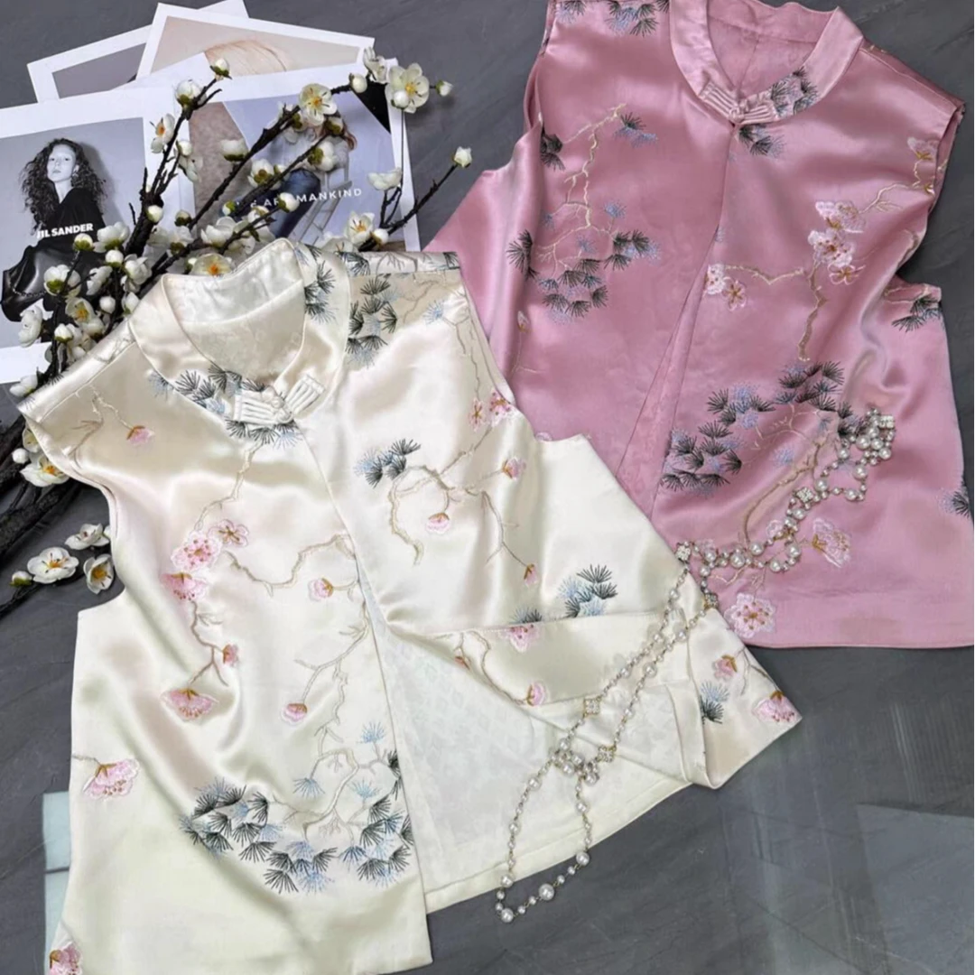 【NA家】新中式立领印花醋酸马甲