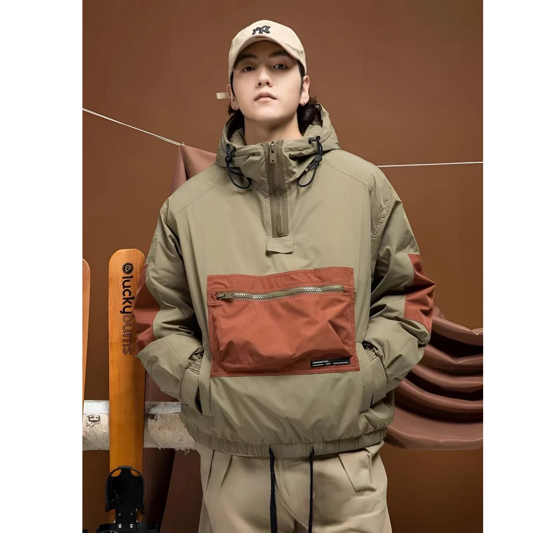 【清仓】潮牌加厚工装大口袋羽绒服男士连帽工装机能夹克宽松羽绒服