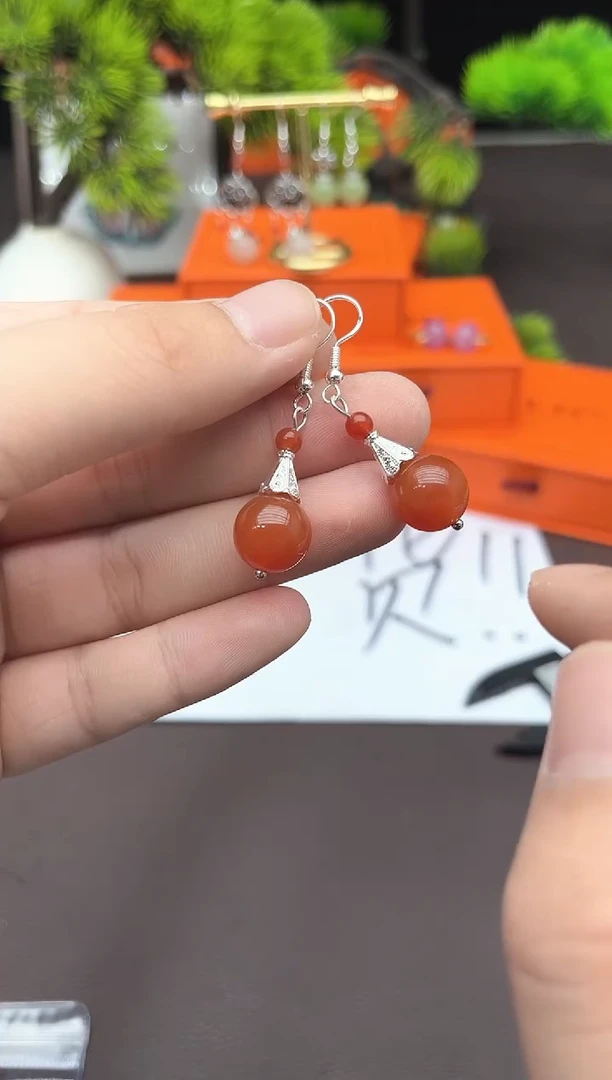 【闪购商品】南红玛瑙耳饰银S925镶嵌713000