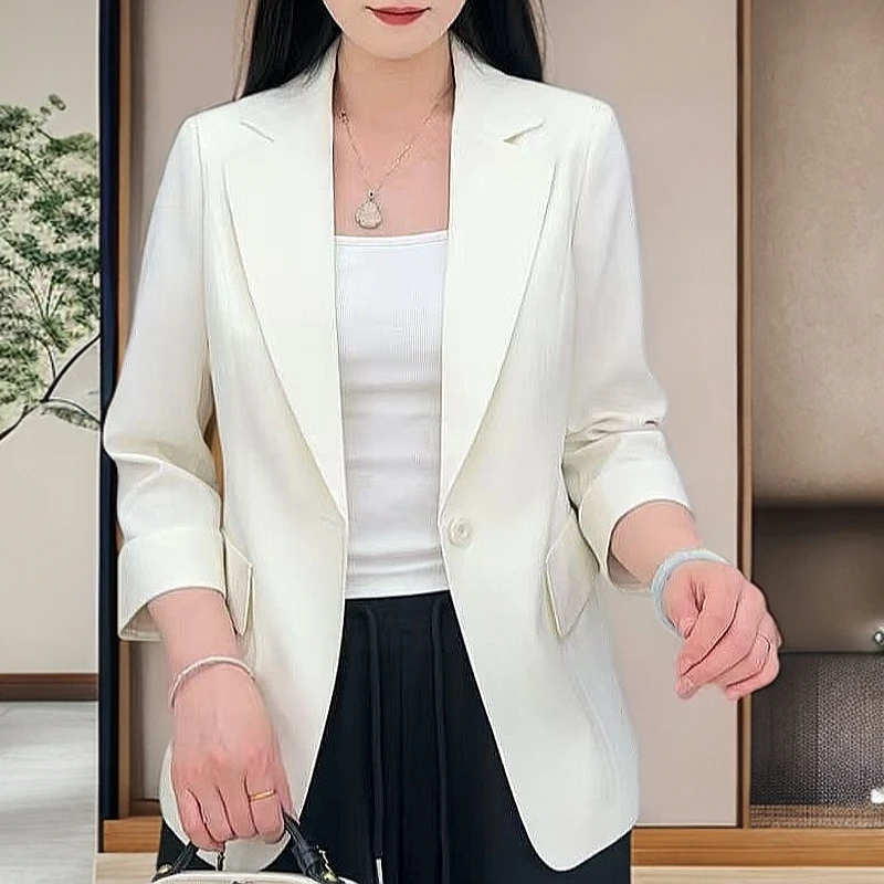 新品极简纯色七分袖西装领西装休闲气质不挑人西服外套（25-42）