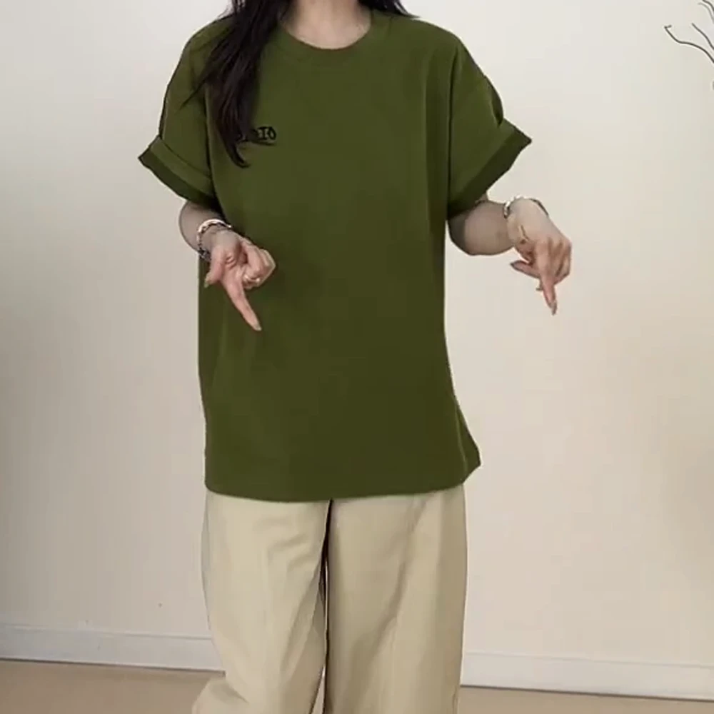 夏款美式宽松复古刺绣印花短袖