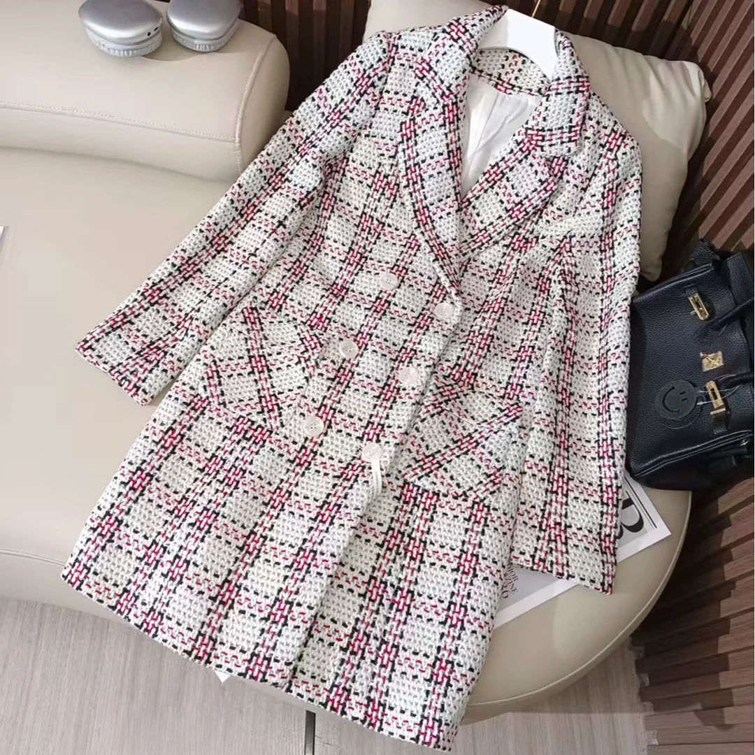 精致财阀千金~法式浪漫中长款小香风粗花呢外套2522（A10-4）