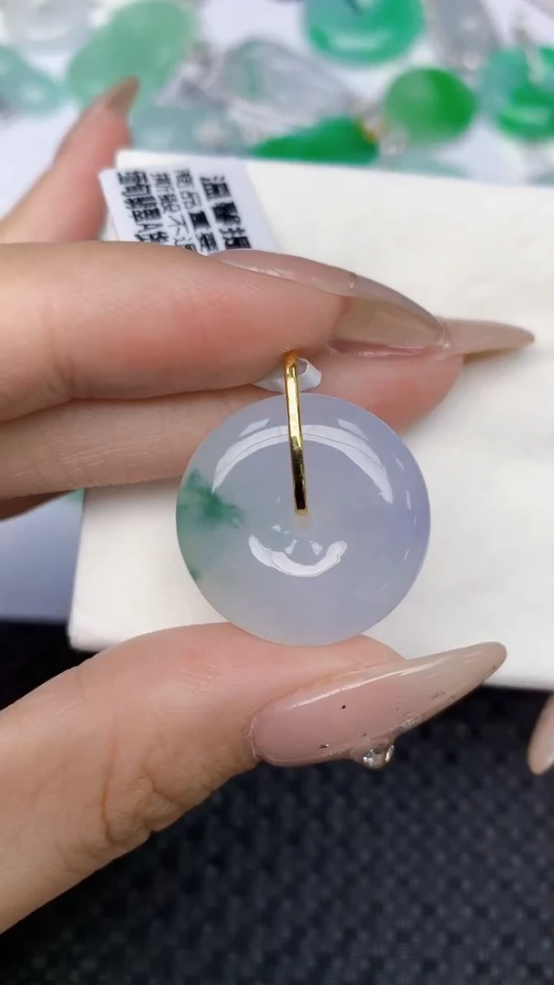 颈饰18K金镶嵌翡翠天然缅甸翡翠a货百元以上9元证书费自理