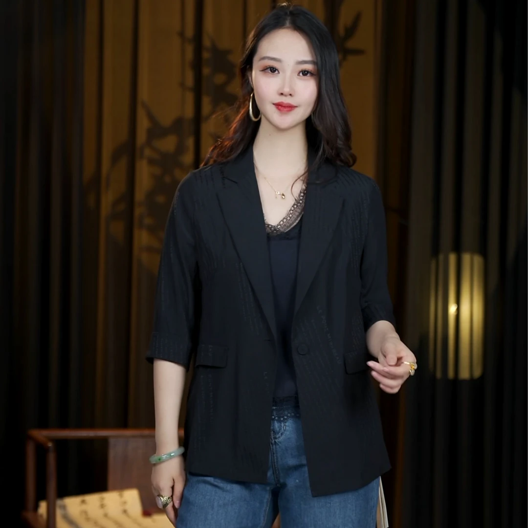 显瘦气质时尚休闲百搭重磅桑蚕丝西装小外套宽松薄款韩版UN2301