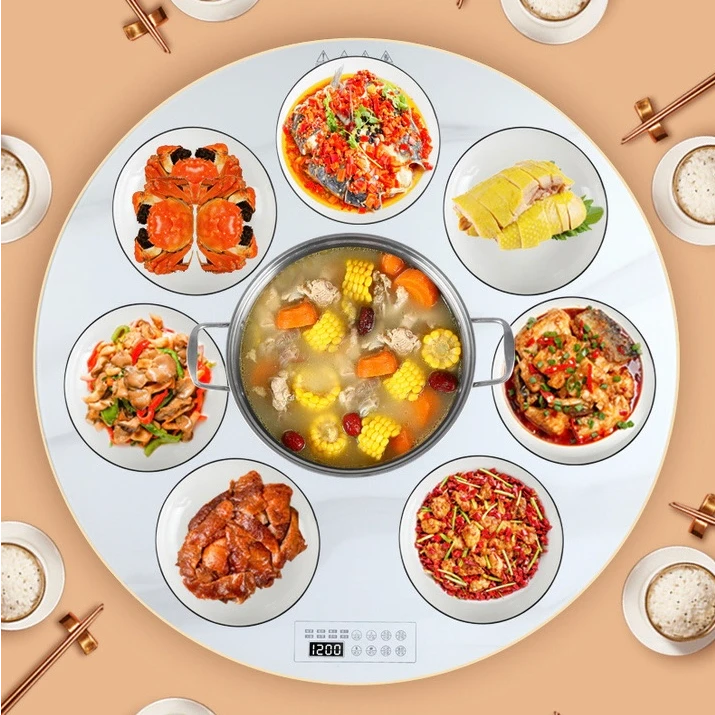 高端家用多功能餐桌暖菜板电磁炉加热保温自动转盘餐桌椅