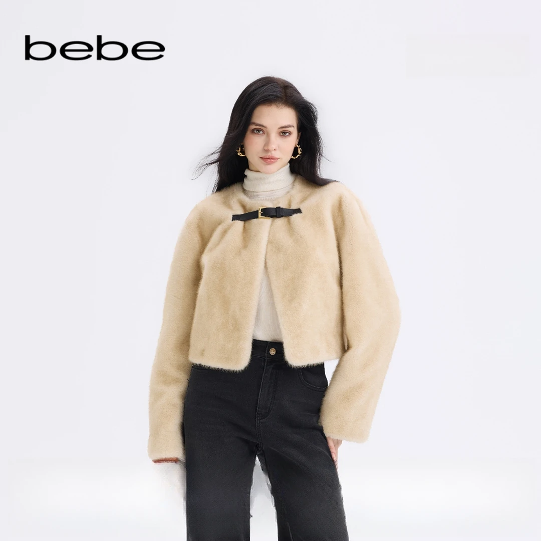 bebe2025秋冬新款女士气质小香风毛绒感短款夹克外套402110