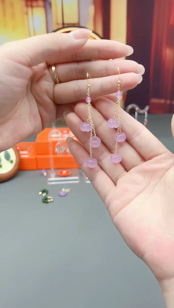 银S925镶嵌石英质玉（非洲翠）耳饰X99