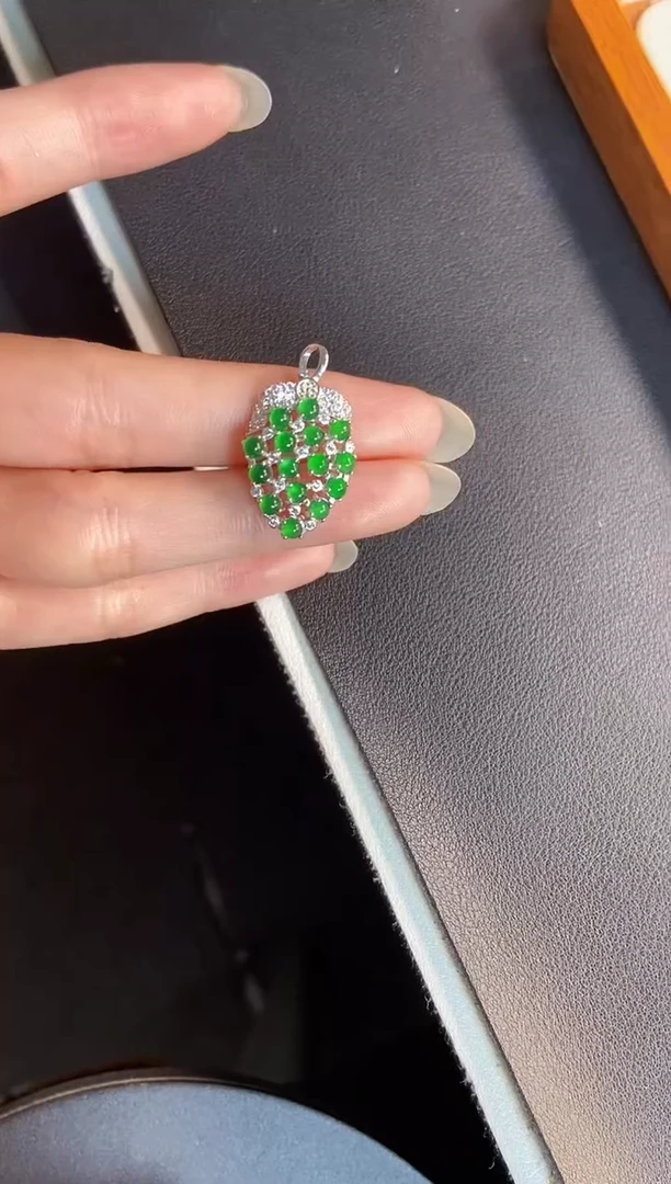吊坠(不含链)银S925镶嵌翡翠天然A货翡翠