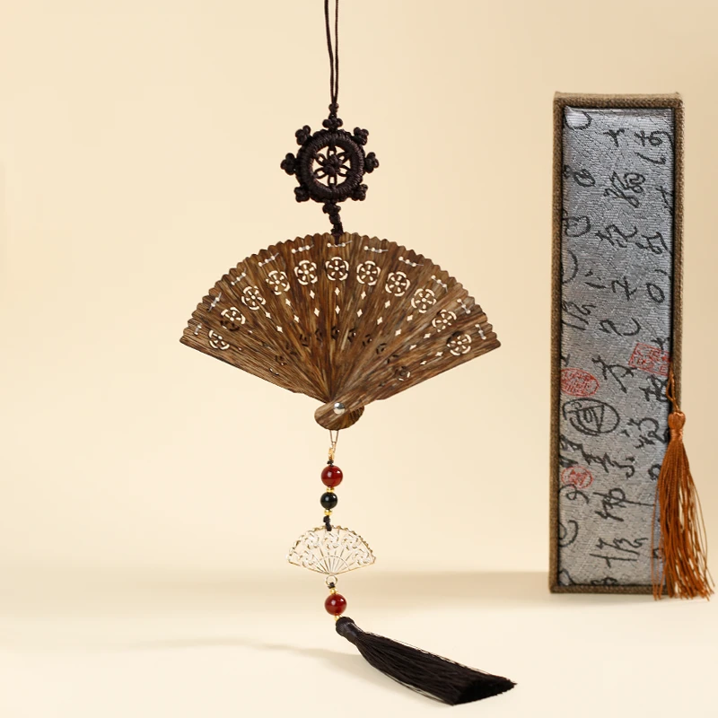 天然沉香折扇精美车挂吊坠挂饰
