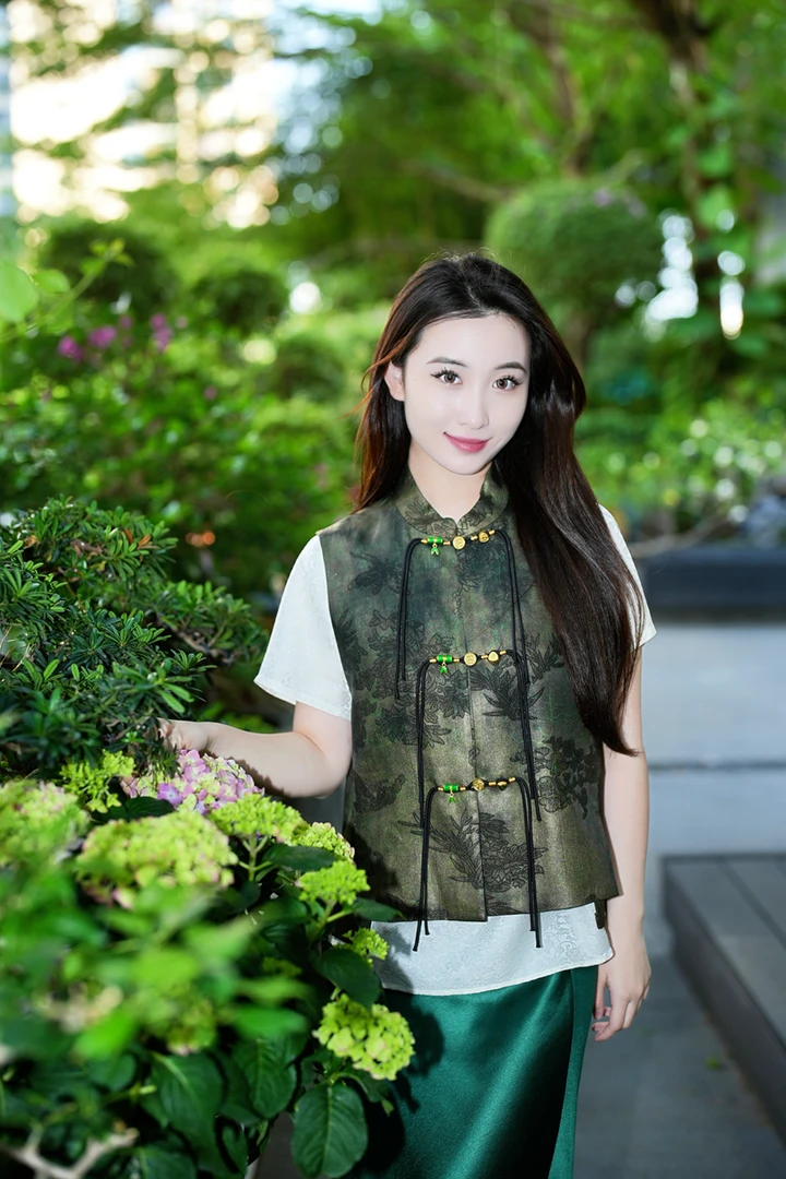 蓝大【春华】醋酸对襟马甲9999