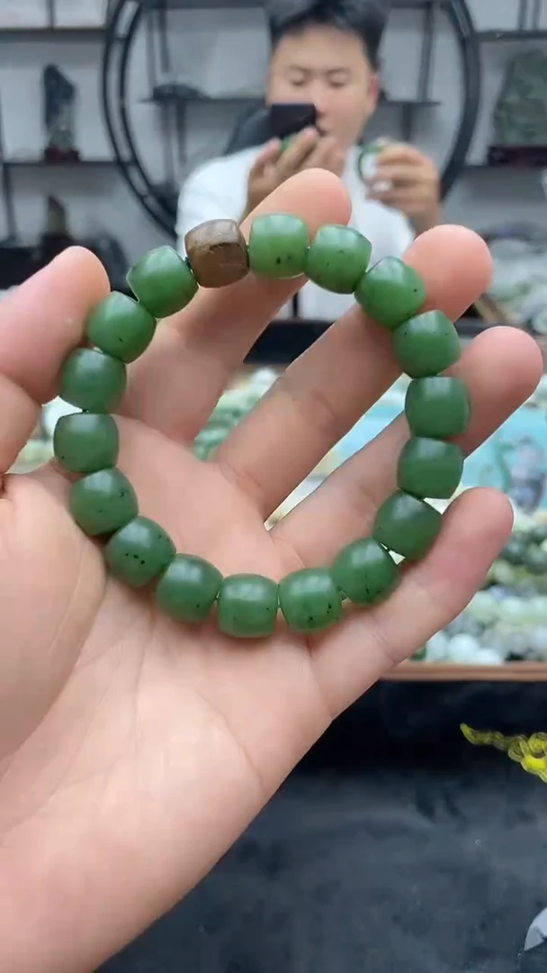 未镶嵌手串和田玉新疆玛纳斯碧玉12直切（柔光）