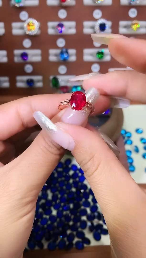 银S925镶嵌戒指红宝石810玫瑰金