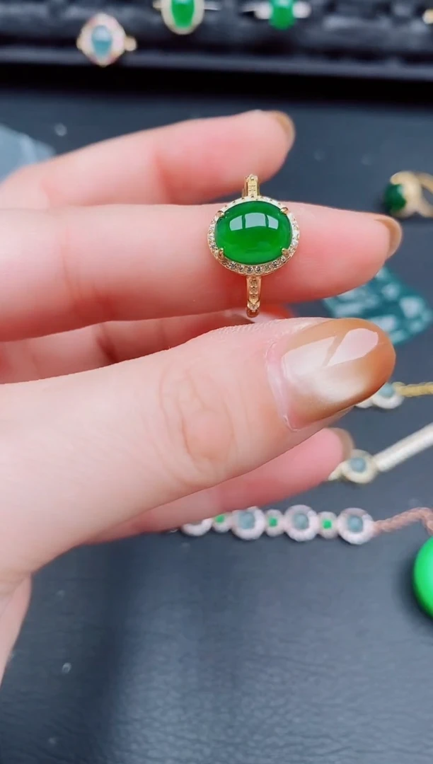 【闪购商品】翡翠戒指银S925镶嵌天然a货翡翠697