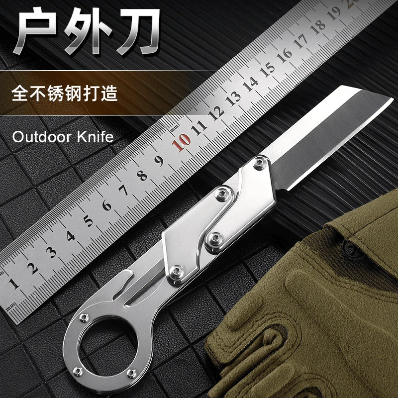 全钢一体伸缩折叠刀便携式野营折刀户外工具轻巧快递拆箱小刀