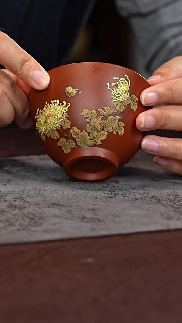 茶杯紫泥菊花鸡心杯