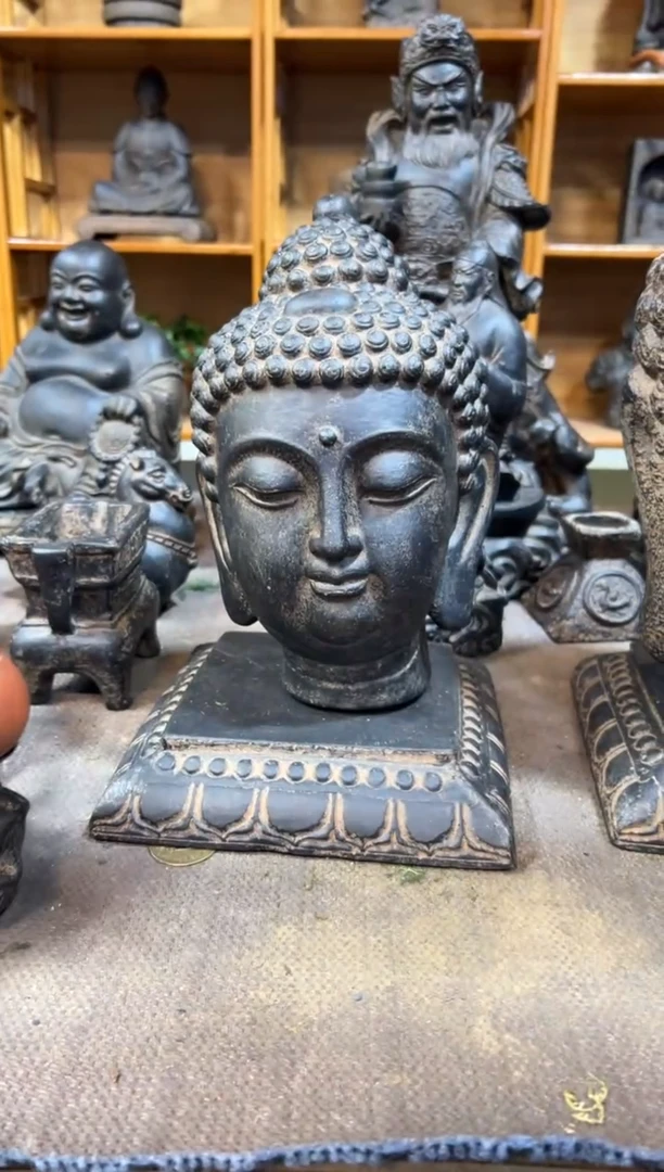 陶土【火山泥】小佛首+莲花底座