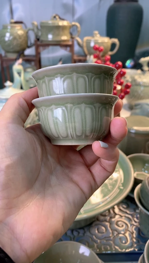 耀州窑微瑕处理080903 德钟茶杯 2只