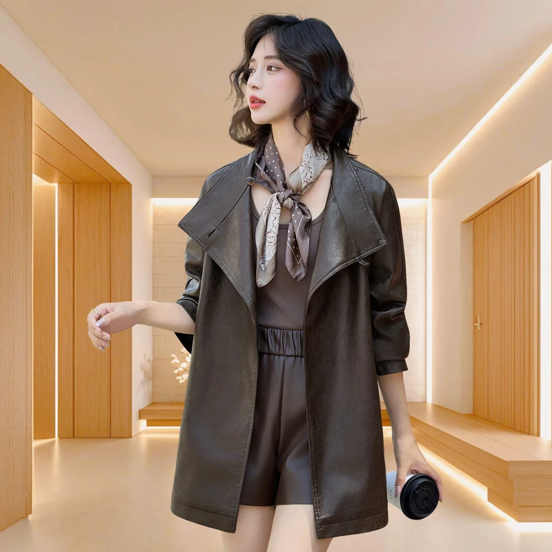 海宁真皮皮衣女款2025新款时尚百搭显瘦绵羊皮女士皮风衣夹克外套