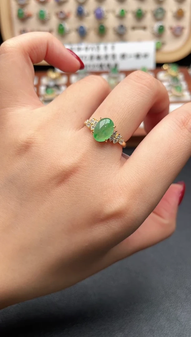 银S925镶嵌戒指翡翠一物一证一礼盒