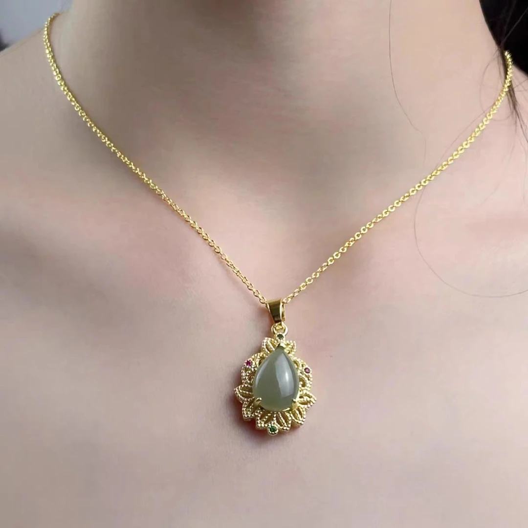 和田玉滴水来财宫廷风水滴吊坠