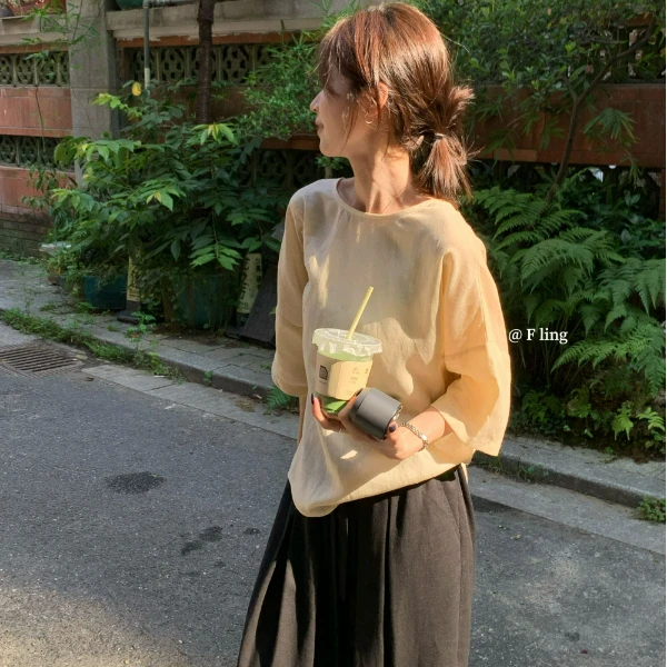 【芳龄F.LING】芝士蛋糕 法式衬衫后绑带气质小众韩版FL0904