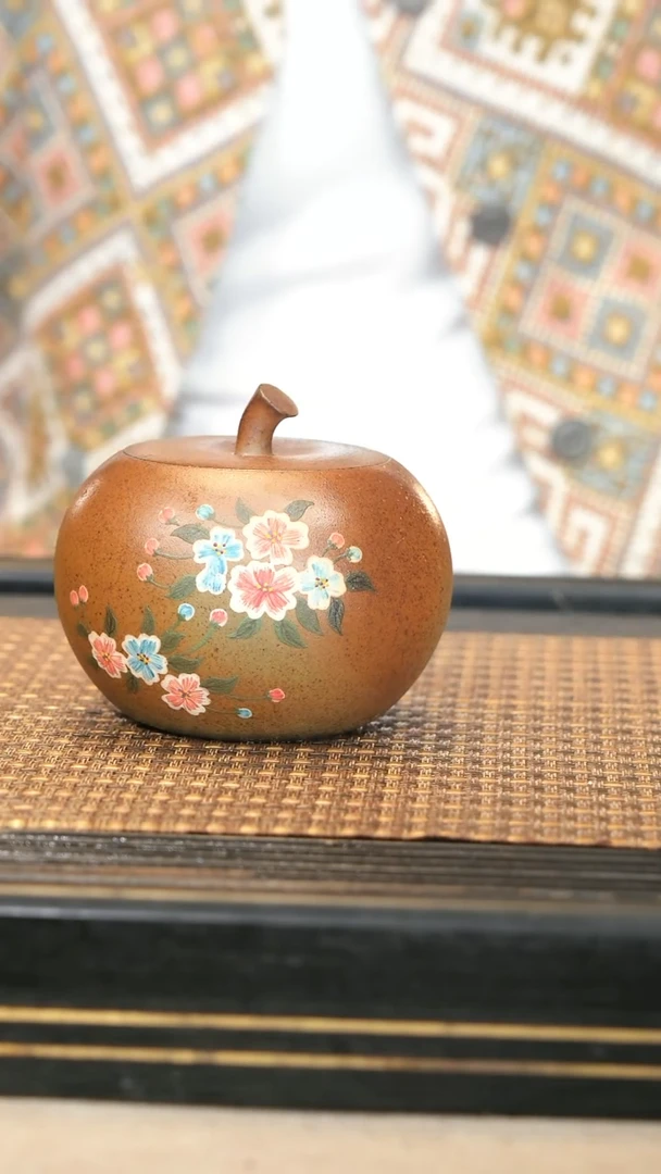 茶壶紫砂16《苹果茶叶罐》柴烧