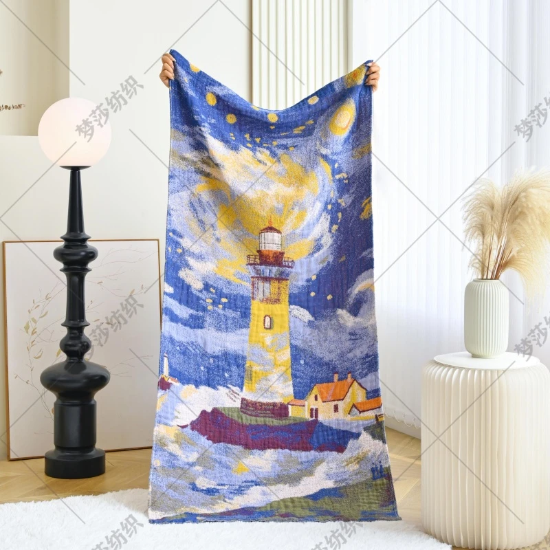 【直播专享】罗布麻休闲毯多层纱布大浴巾75*160cm-暮色灯塔