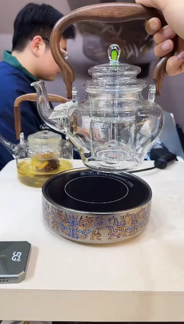 天坛祈福壶透明晶焱金标＋电陶炉亮银色