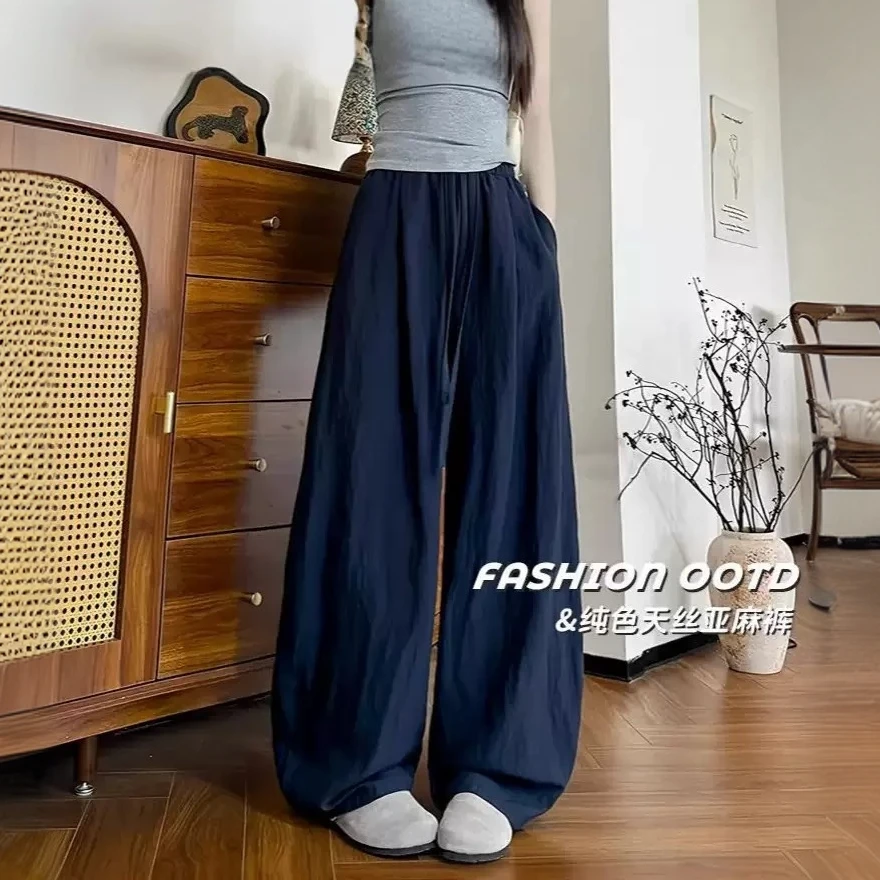 【莱赛尔天丝+亚麻】夏季时尚百搭抽绳松紧腰弯刀裤休闲裤