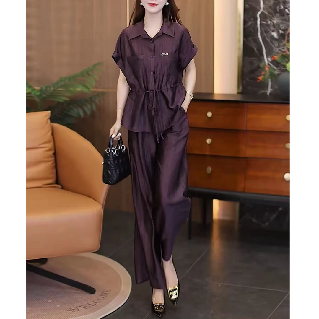 2025夏季新款时尚上衣+阔腿裤两件套百搭女士套装2579衣61裤96