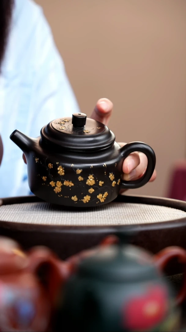 茶壶紫砂捂灰朱泥描金梅花德钟