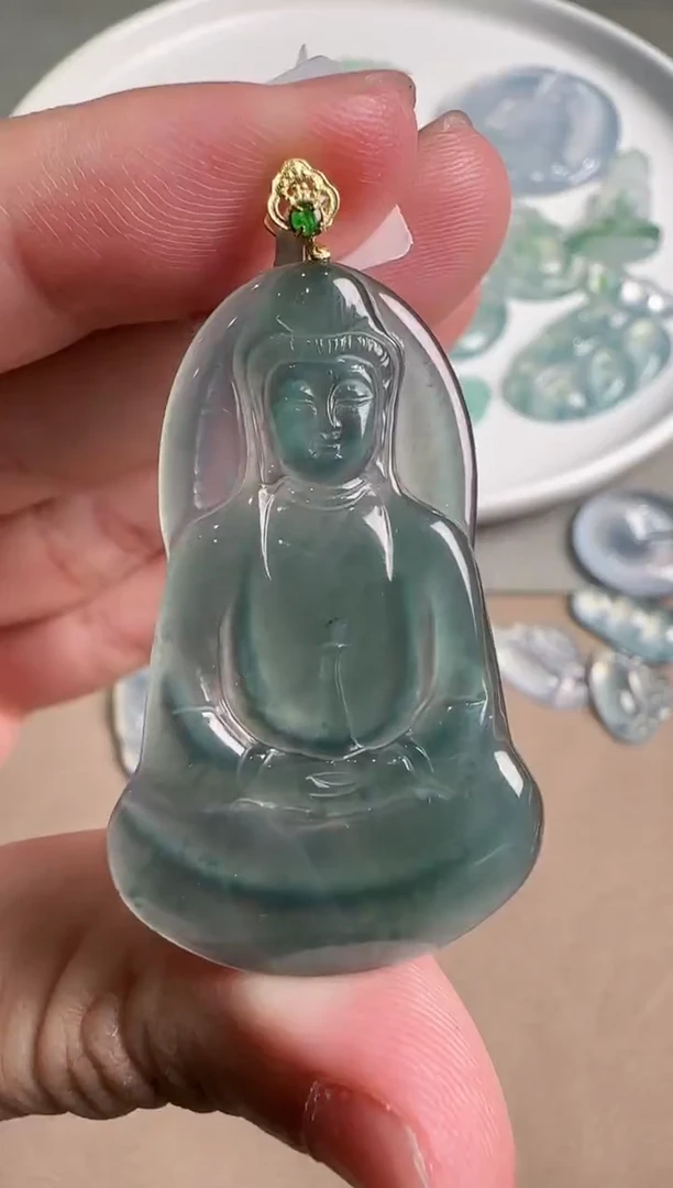 翡翠18K金镶嵌吊坠(不含链)