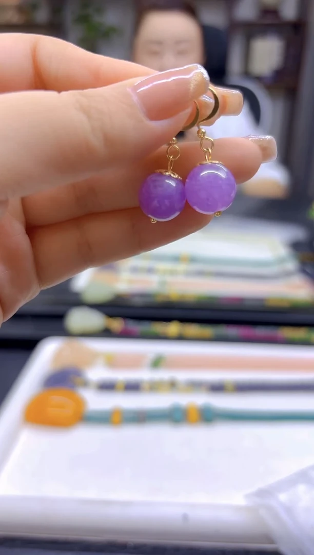 翡翠14K金镶嵌耳饰DIY款E494