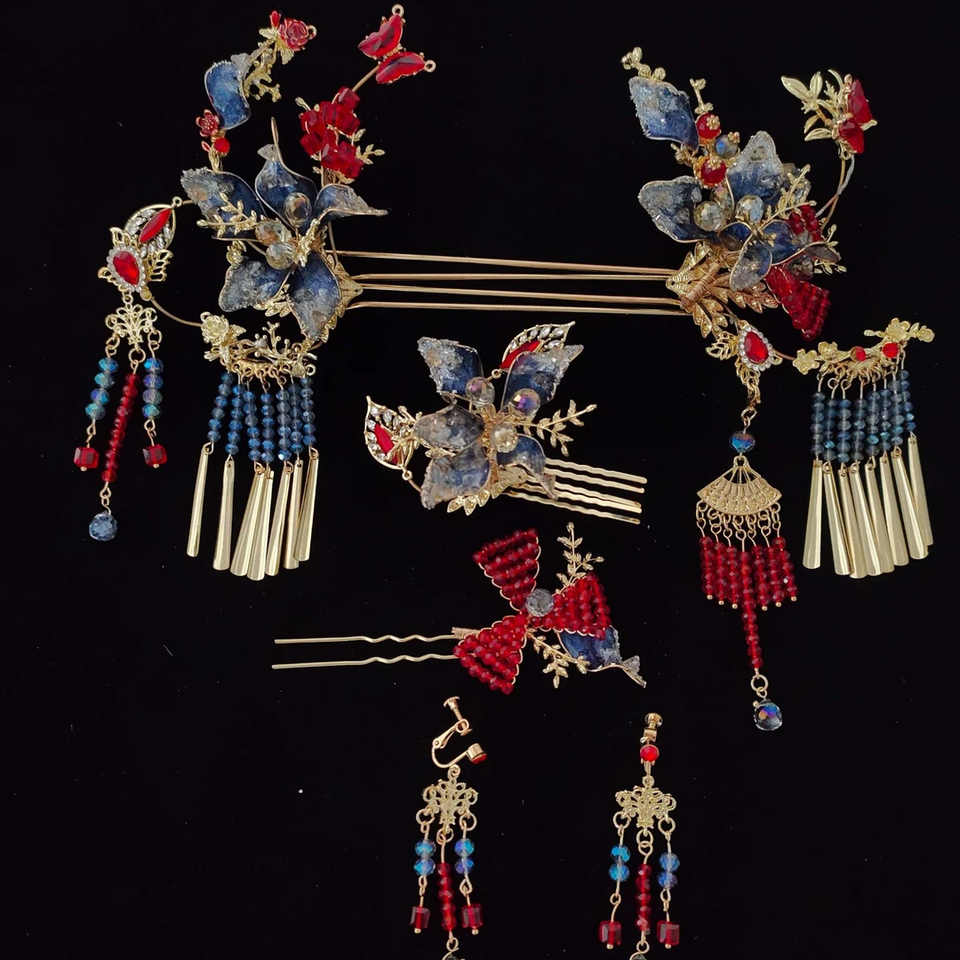 合金婚庆饰品 新款红蓝撞色重工新中式147