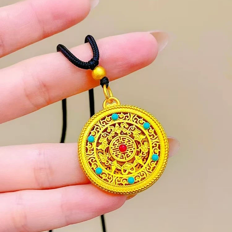 铜合金吊坠 花丝五福圆满如意吊坠项链八宝罗盘毛衣链配饰男女款