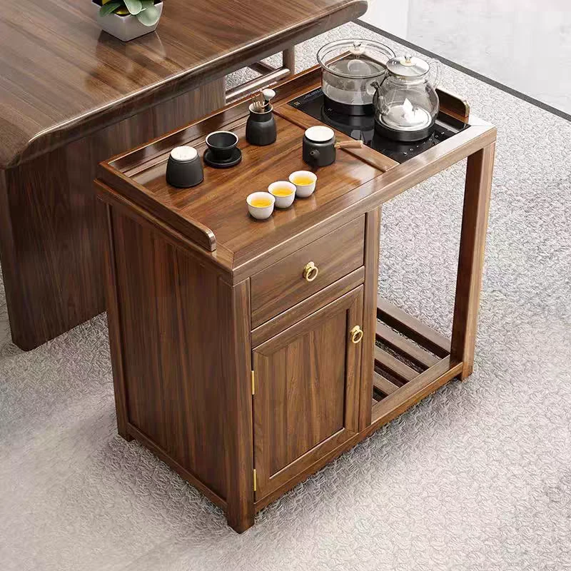 实木胡桃木新中式储物茶水柜带门带抽屉茶边柜茶桌边几边柜泡台